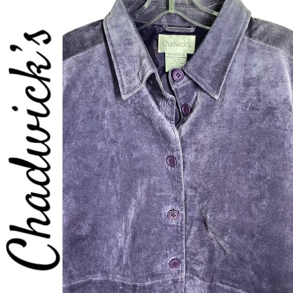 CHADWICK’S Vintage Purple 100% Suede Leather Button Front Shacket, Size Medium - Picture 3 of 8